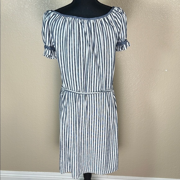 Max Studio Navy and White Striped Tie-Waist Midi Dress - Picture 5 of 5
